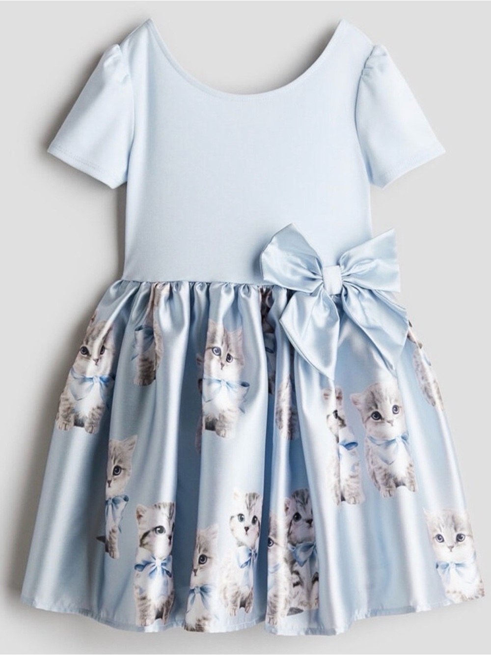 H&M Girls Blue Kitten Cat Bow Party Dress Size 6X/7